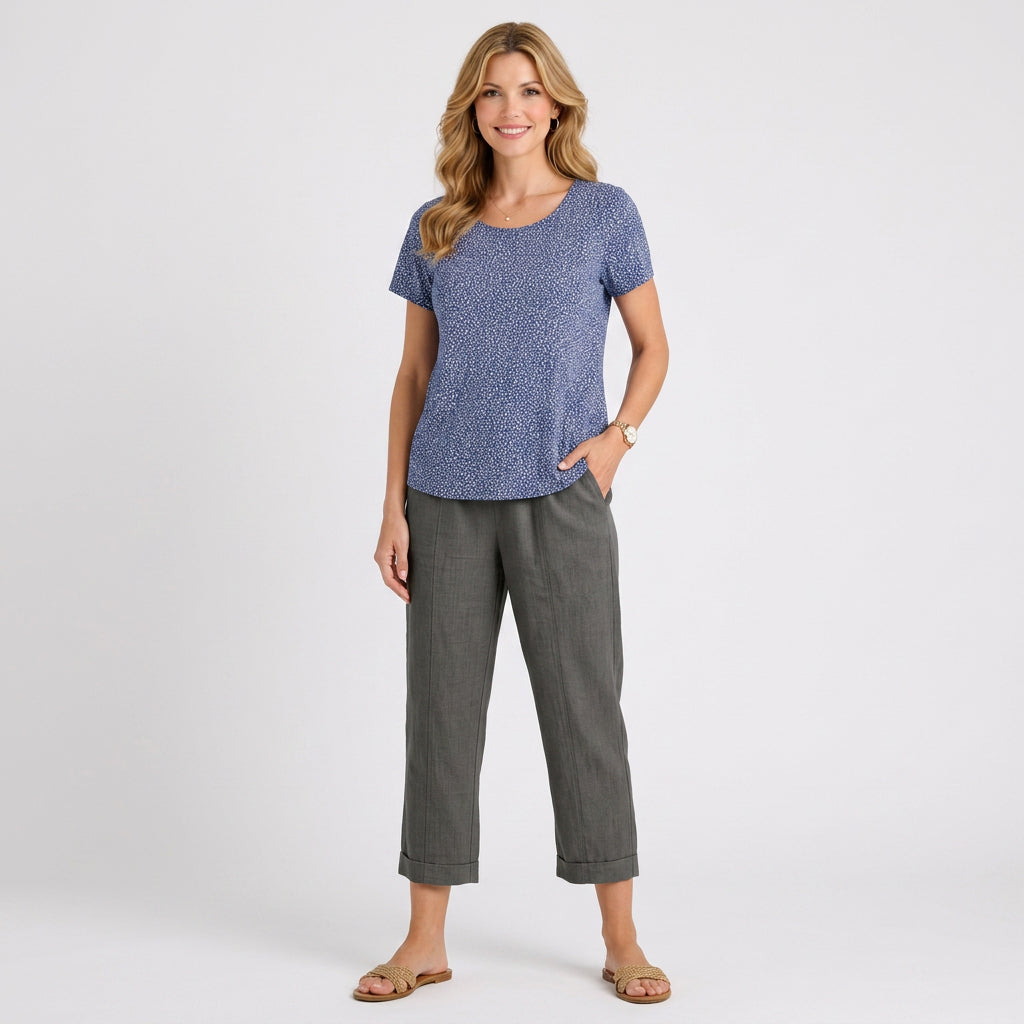 Women’s Cropped Linen Pants – Elastic Waist Tapered Leg Style