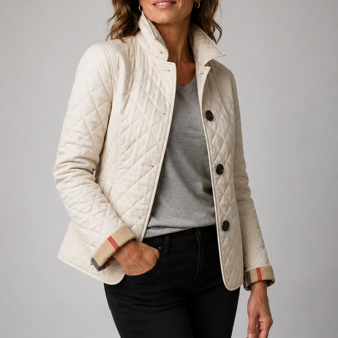 Women’s Diamond Quilted Collared Button Front Jacket