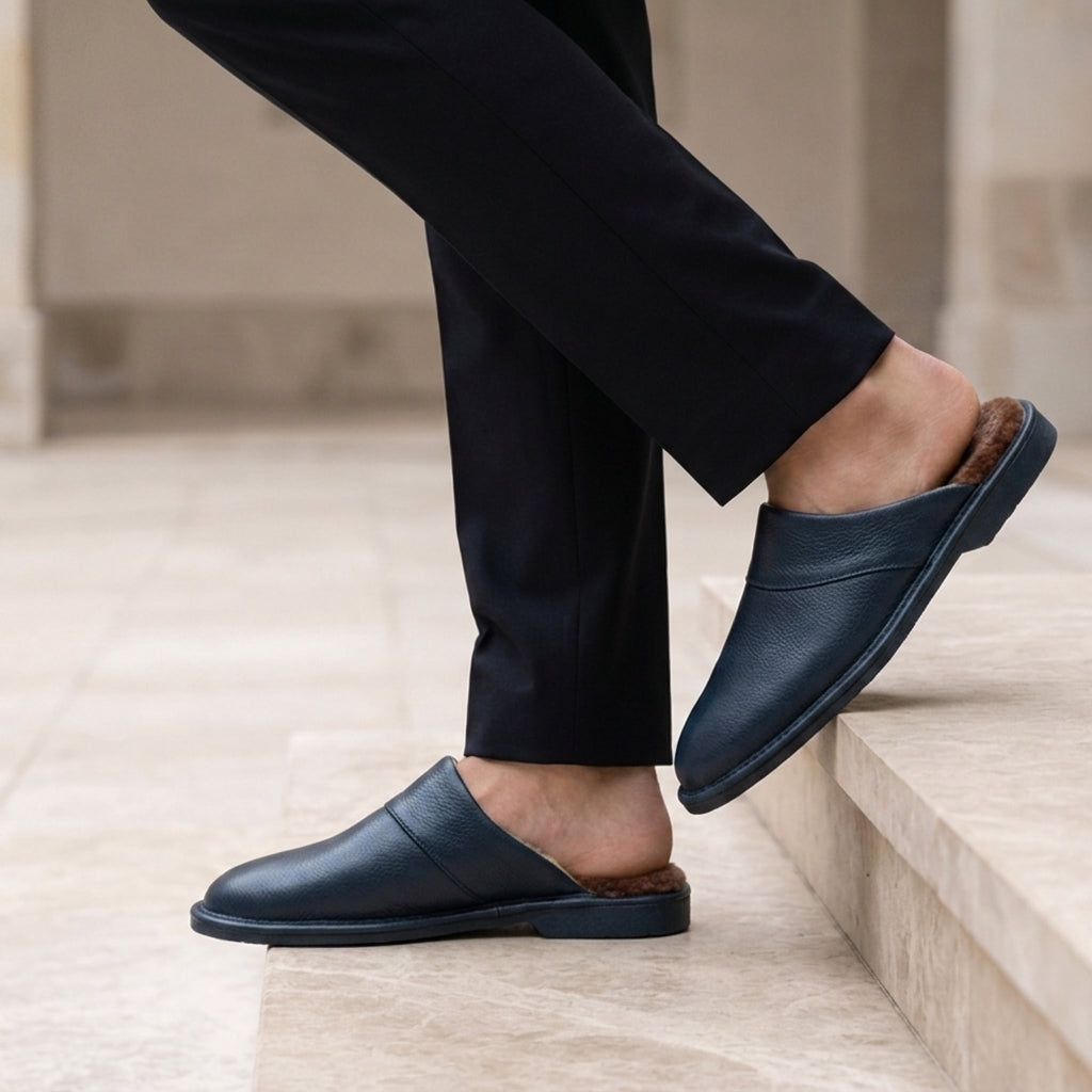 Men's Leather Slip-On Mule Loafers