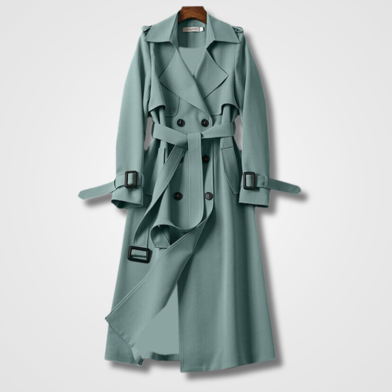 Trench-coat long à ceinture et à double boutonnage pour femme