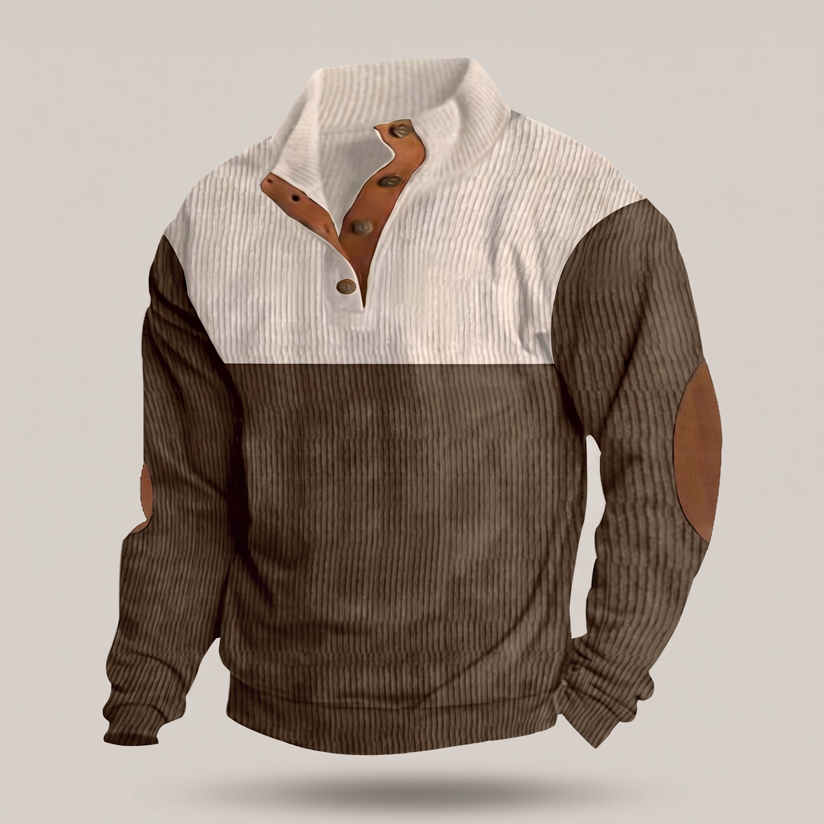 Men's Colorblock Snap Placket Elbow Patch Sweater