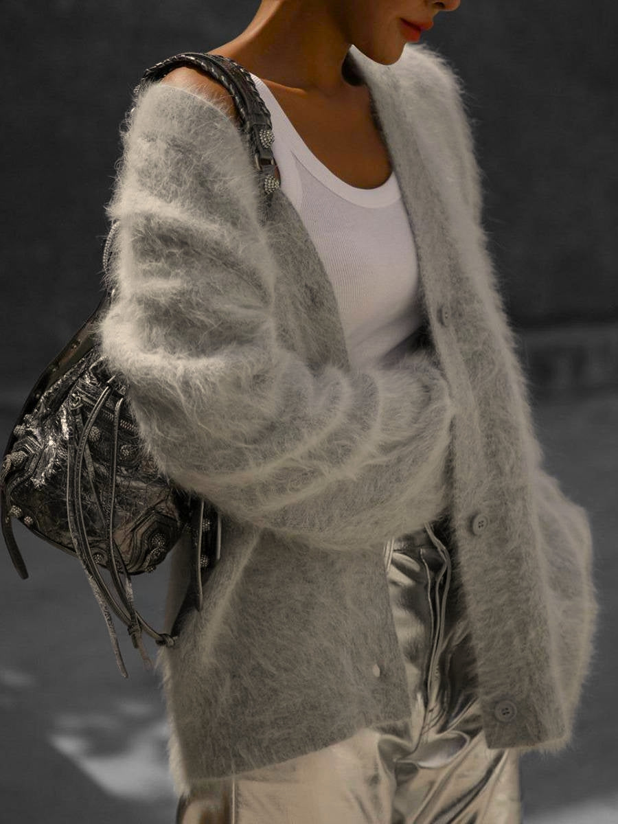 Women's Fuzzy Off-Shoulder Cropped Cardigan