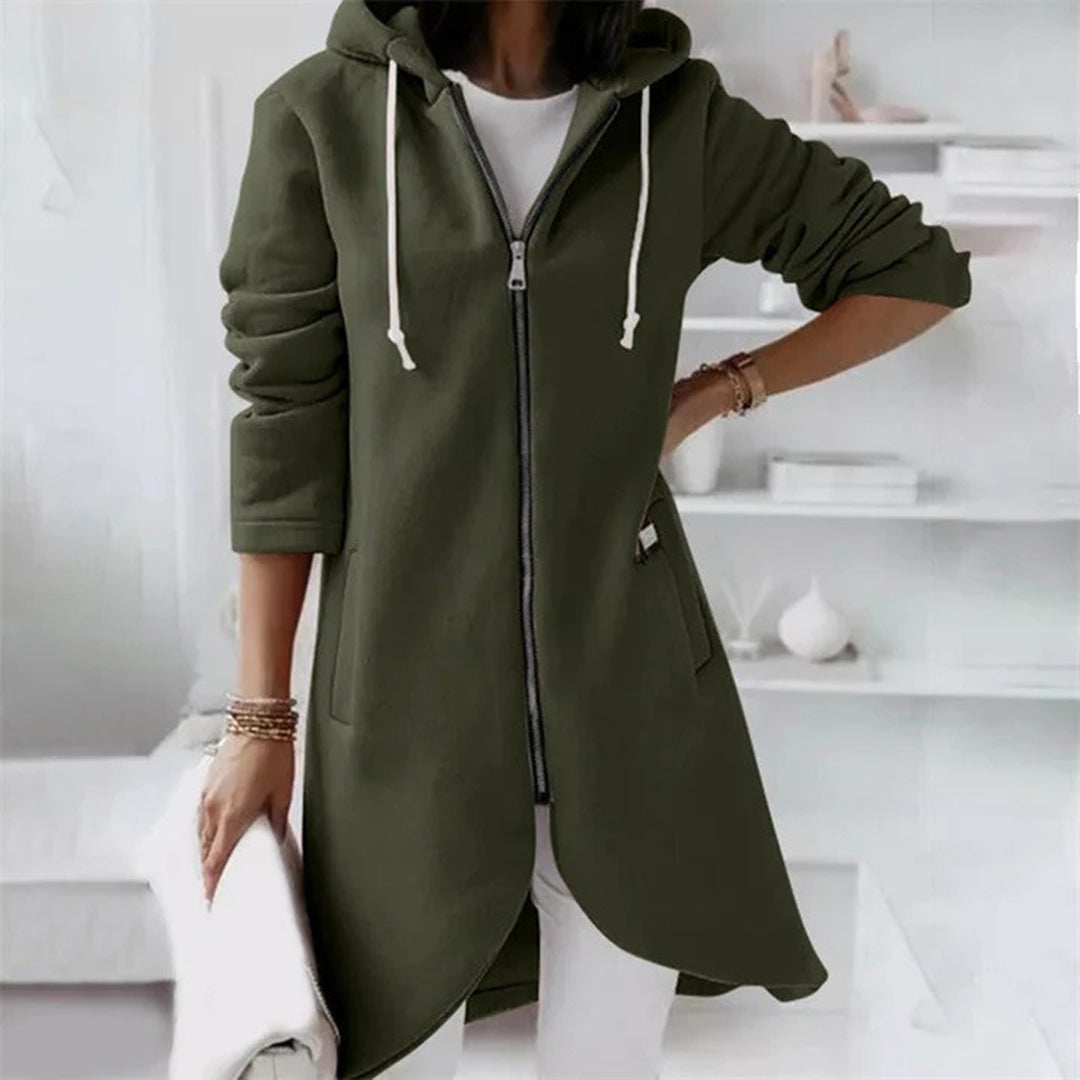 Women's Longline Zip-Up Hoodie with Curved Hem