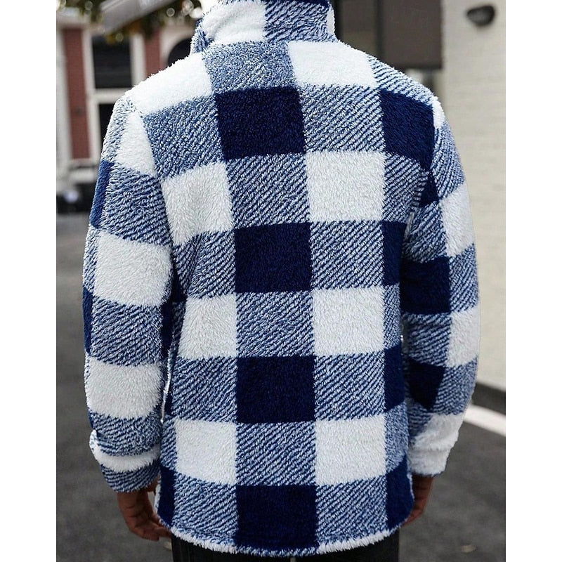 Men’s Plaid Fleece Notch Lapel Jacket
