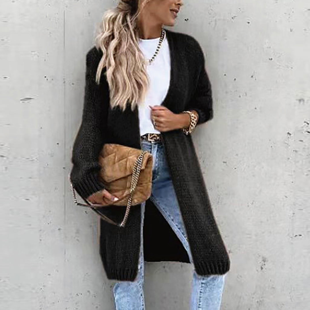 Women's chunky knit longline cardigan with open front and long sleeves