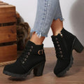 Bottines à talons épais et plateforme pour femme, aspect daim, à lacets