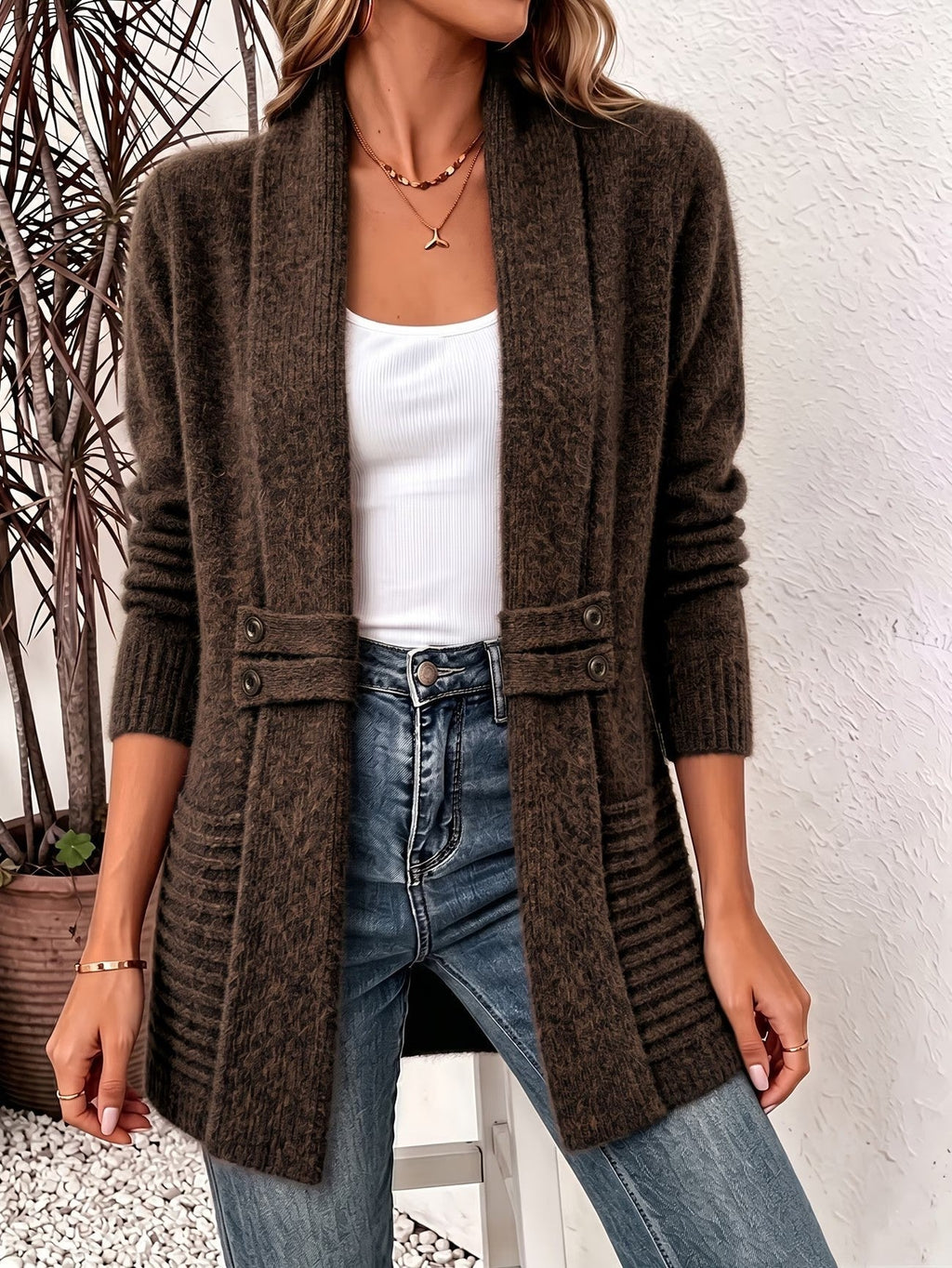 Women’s Shawl Collar Open Front Knit Cardigan