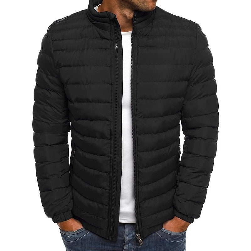 Men’s Lightweight Channel Quilted Stand Collar Puffer Jacket
