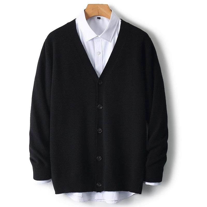 Men's heathered knit V-neck button cardigan with long sleeves