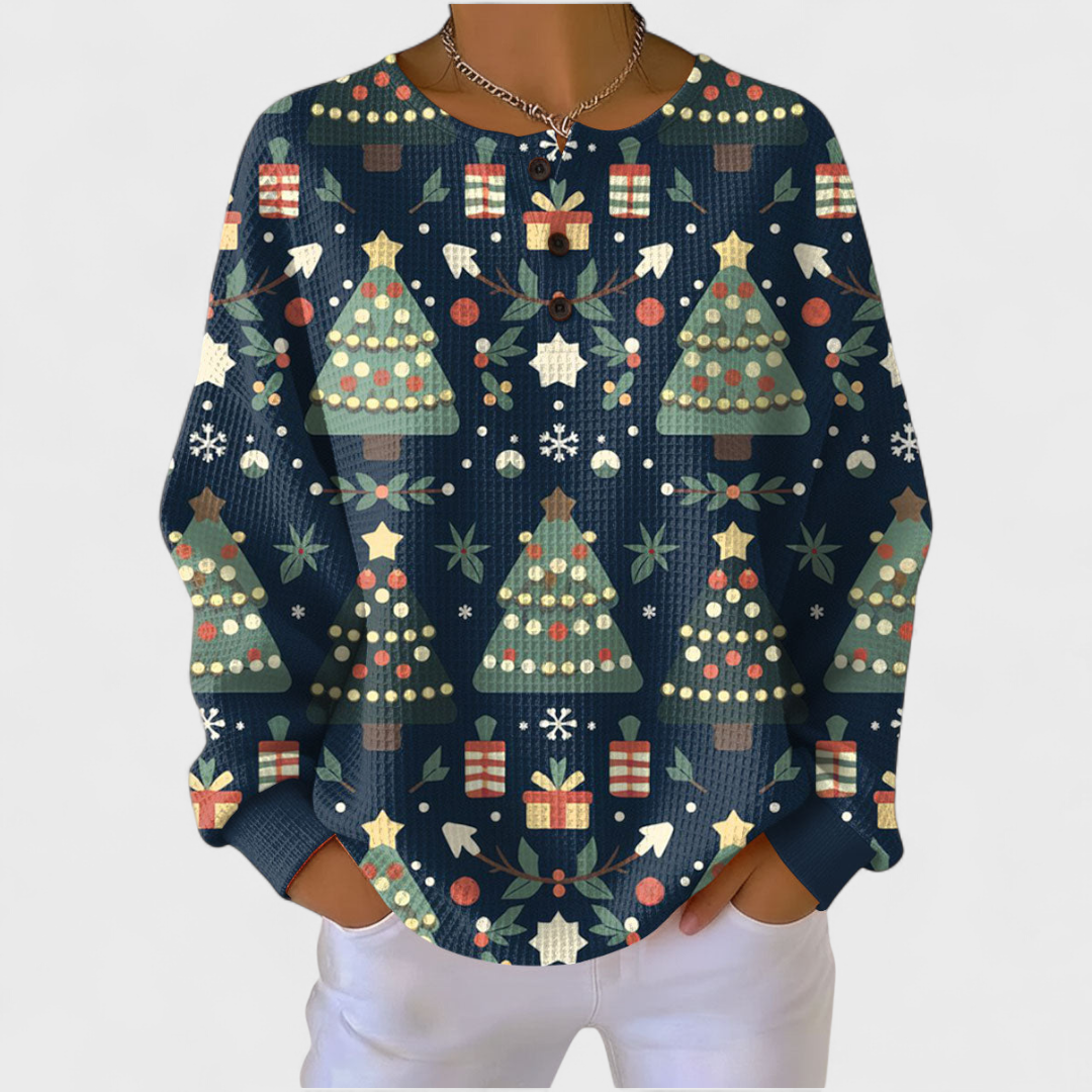 Haut Henley en maille gaufrée à imprimé de Noël pour femme