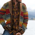 Men's multicoloured striped knit cardigan with shawl collar and front pockets