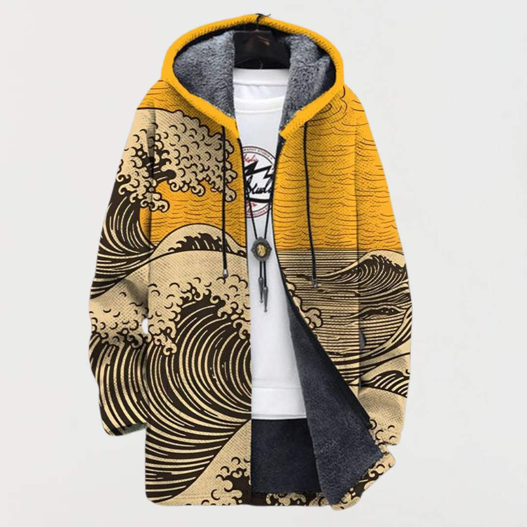 Manteau long à capuche, imprimé ethnique et doublure polaire pour homme