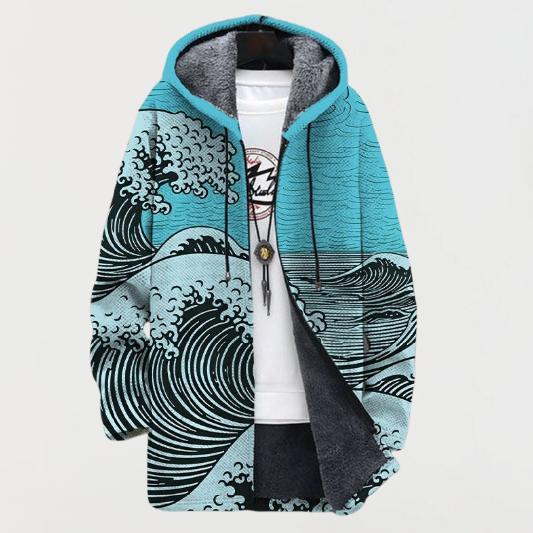 Manteau long à capuche, imprimé ethnique et doublure polaire pour homme