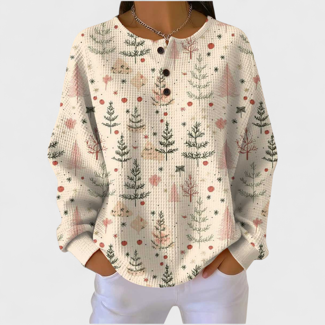 Haut Henley en maille gaufrée à imprimé de Noël pour femme