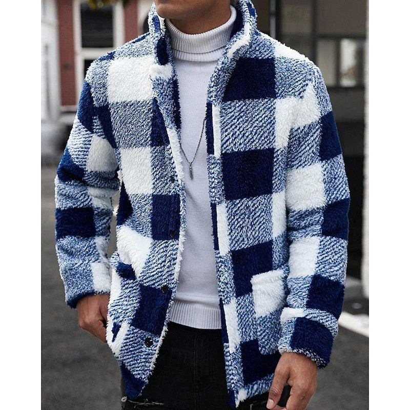 Men’s Plaid Fleece Notch Lapel Jacket