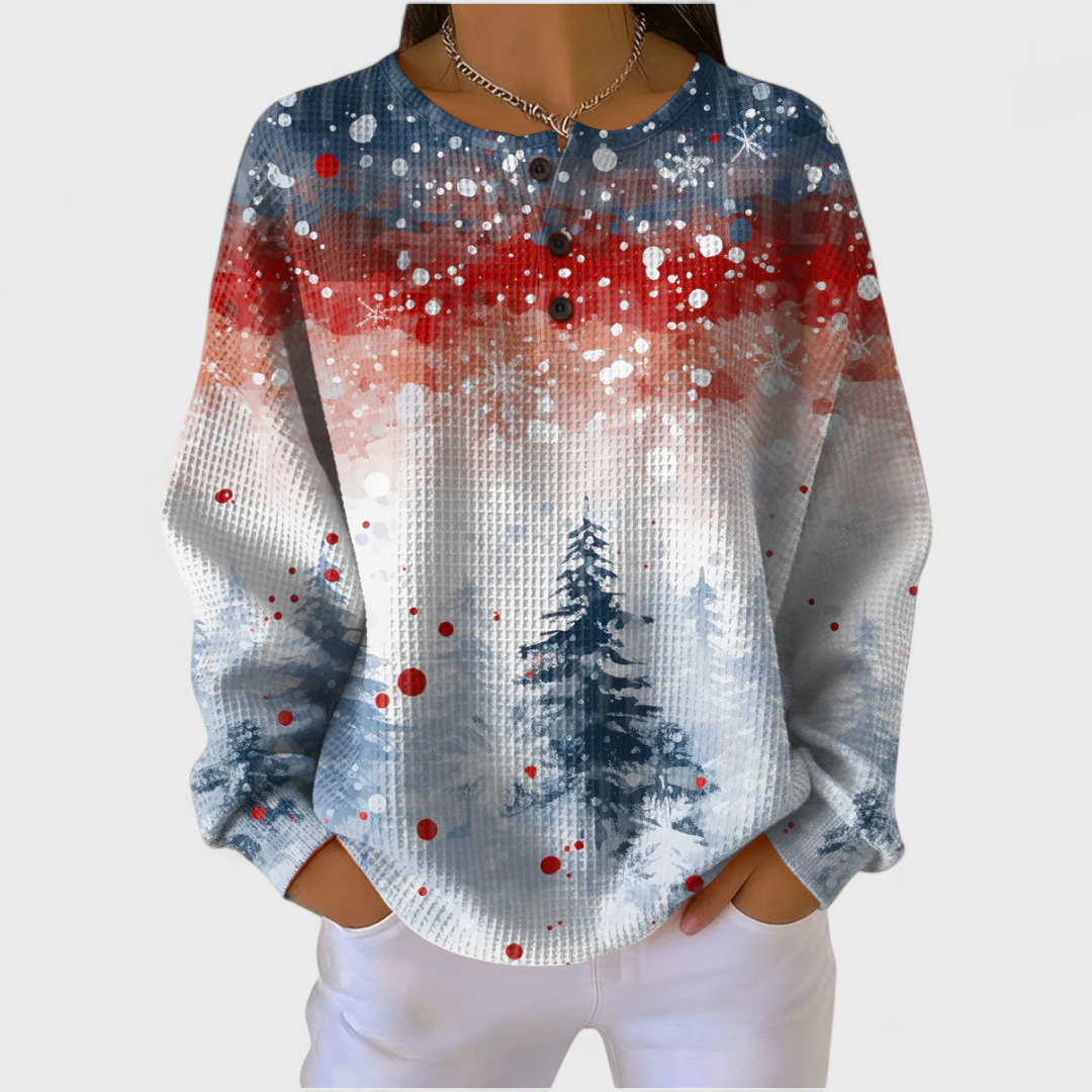 Haut Henley en maille gaufrée à imprimé de Noël pour femme