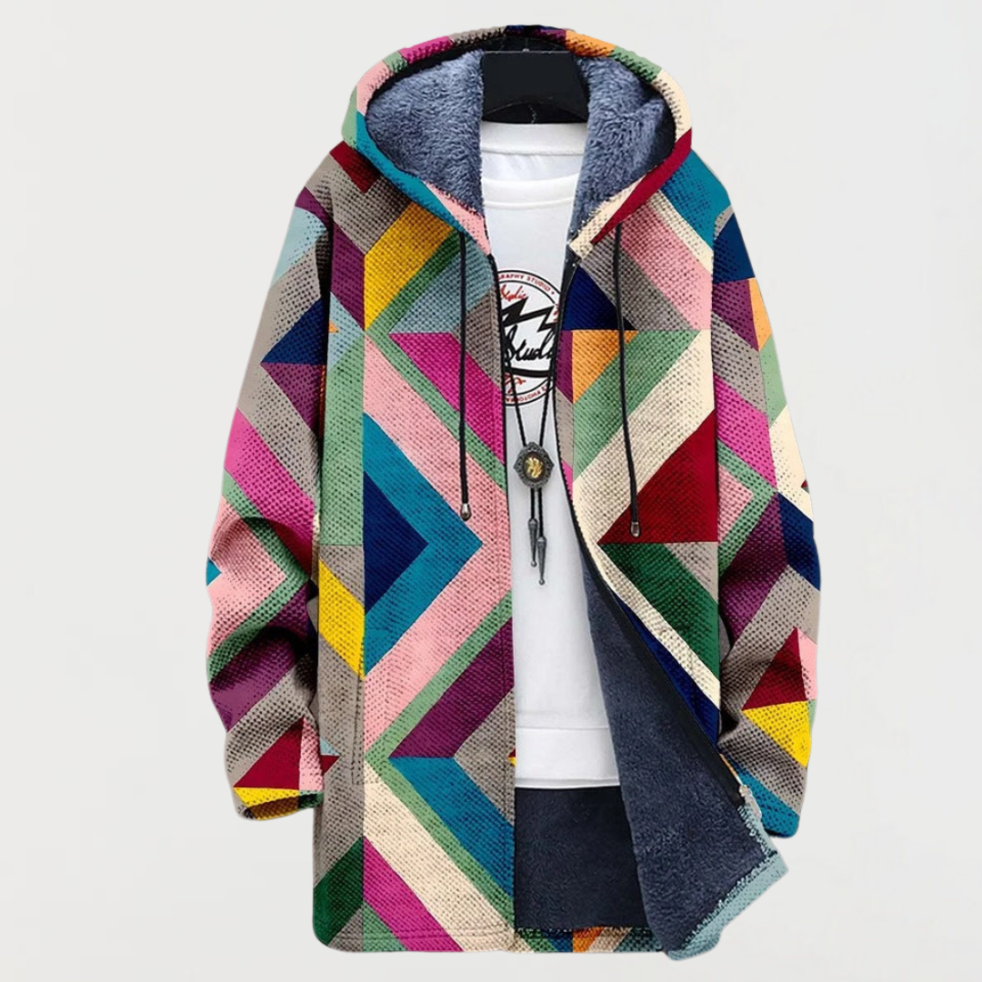 Manteau long à capuche, imprimé ethnique et doublure polaire pour homme