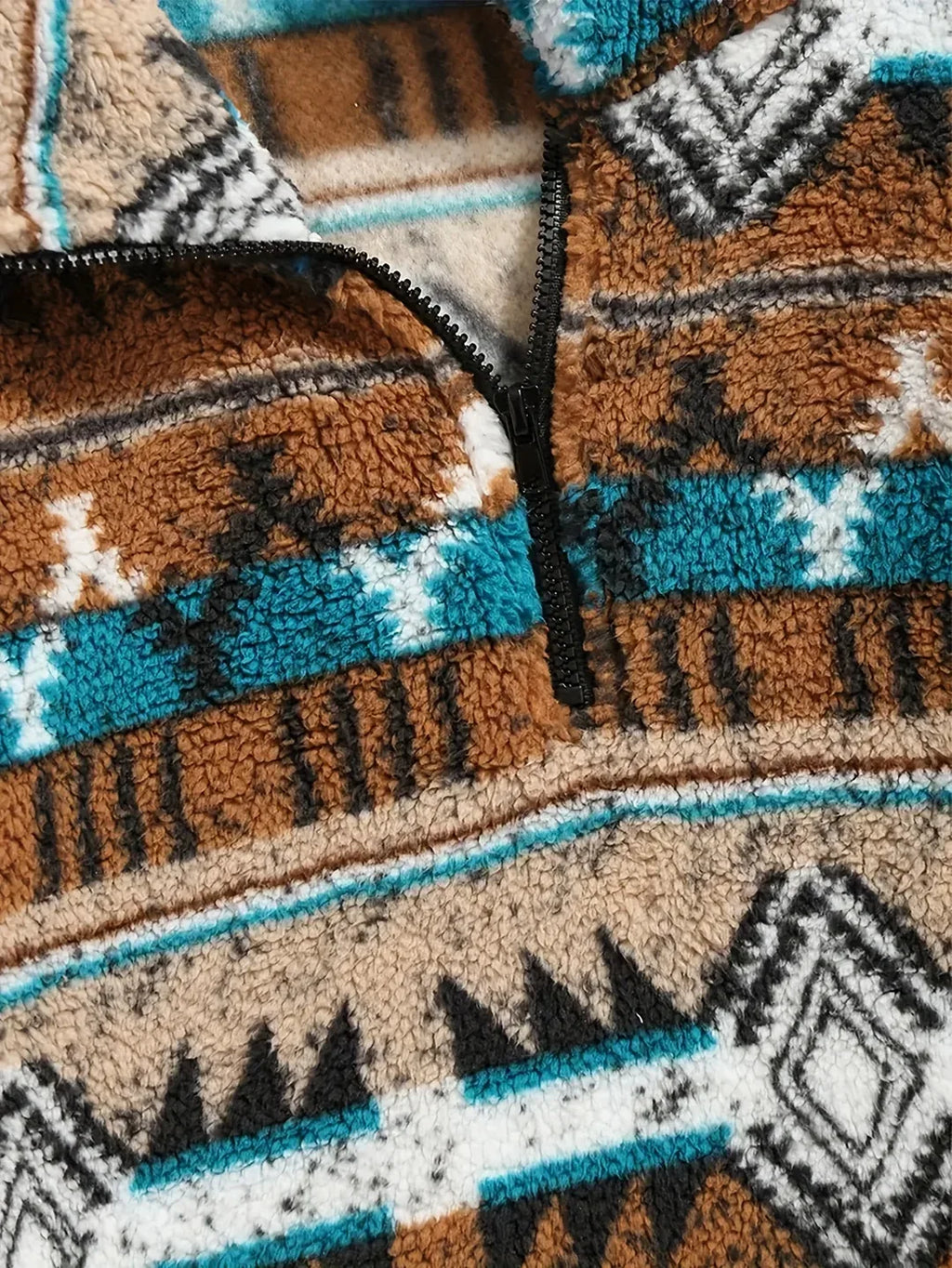 Men's Aztec Print Sherpa Fleece Quarter-Zip Pullover