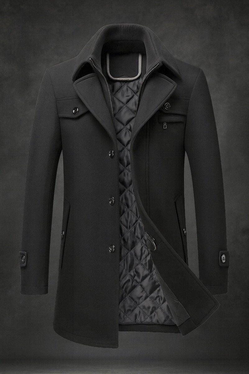 Manteau à double col doublé et matelassé pour homme