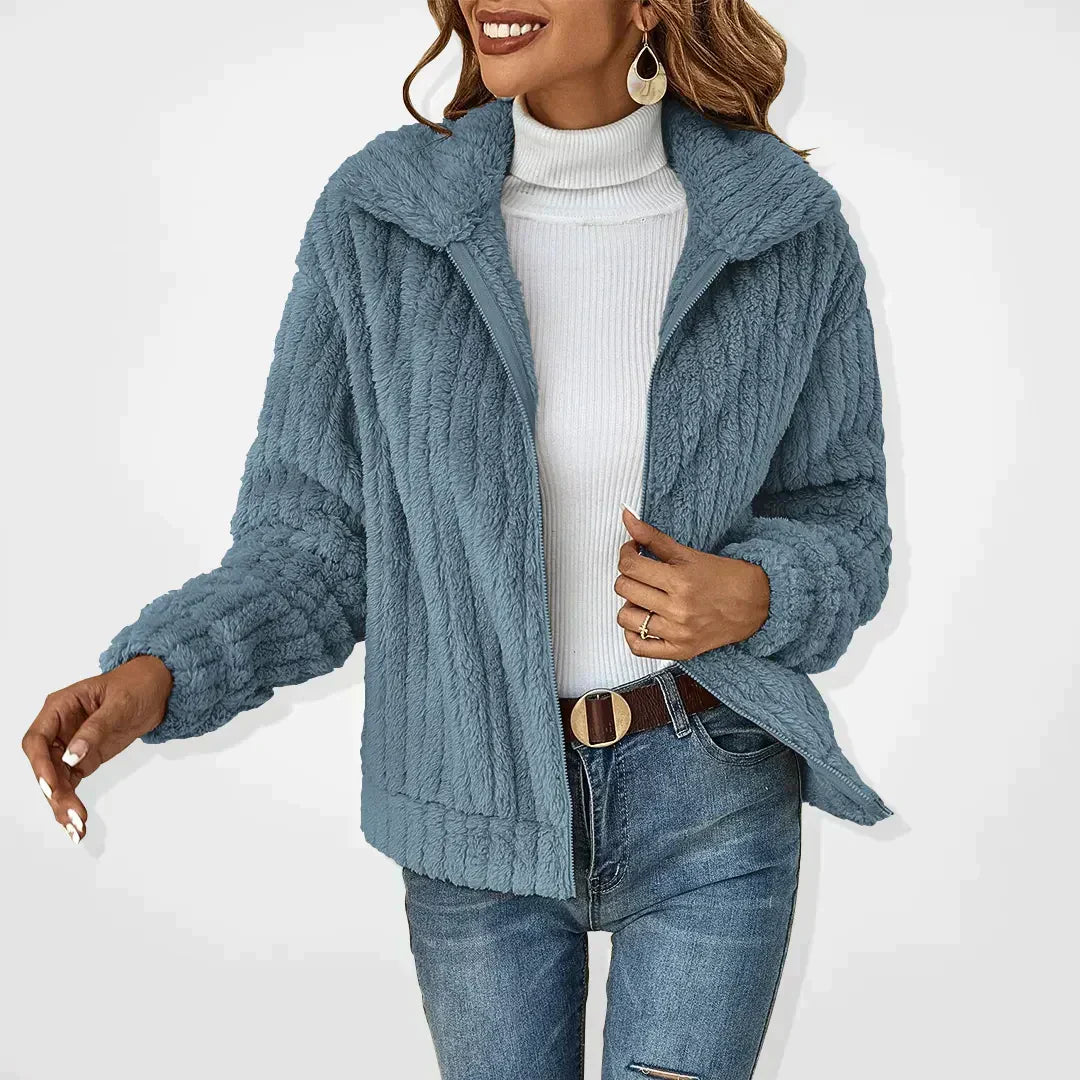 Women's Plush Textured Zip-Up Fleece Jacket