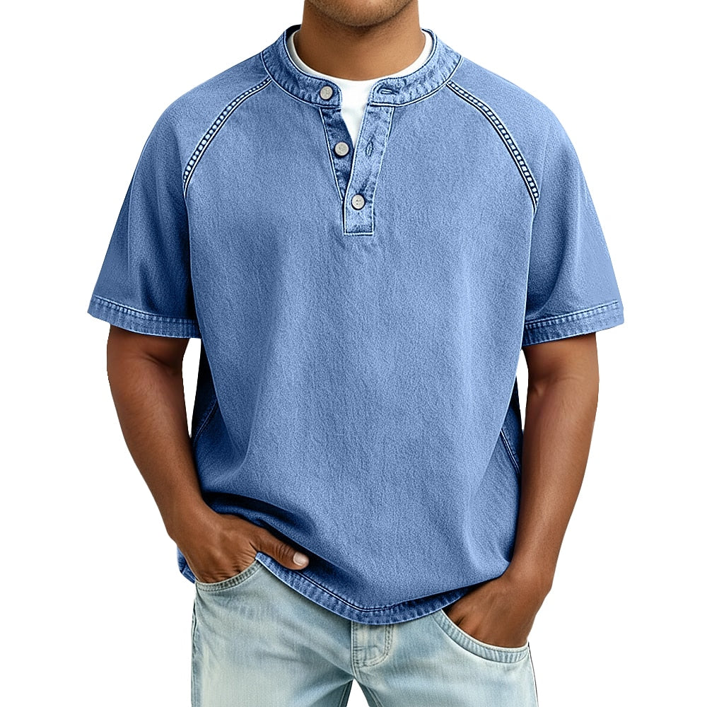 Oversized Washed Henley T-Shirt with Raglan Sleeves
