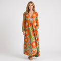 Women’s Printed Midi Dress – V Neck Long Sleeve Tunic Style
