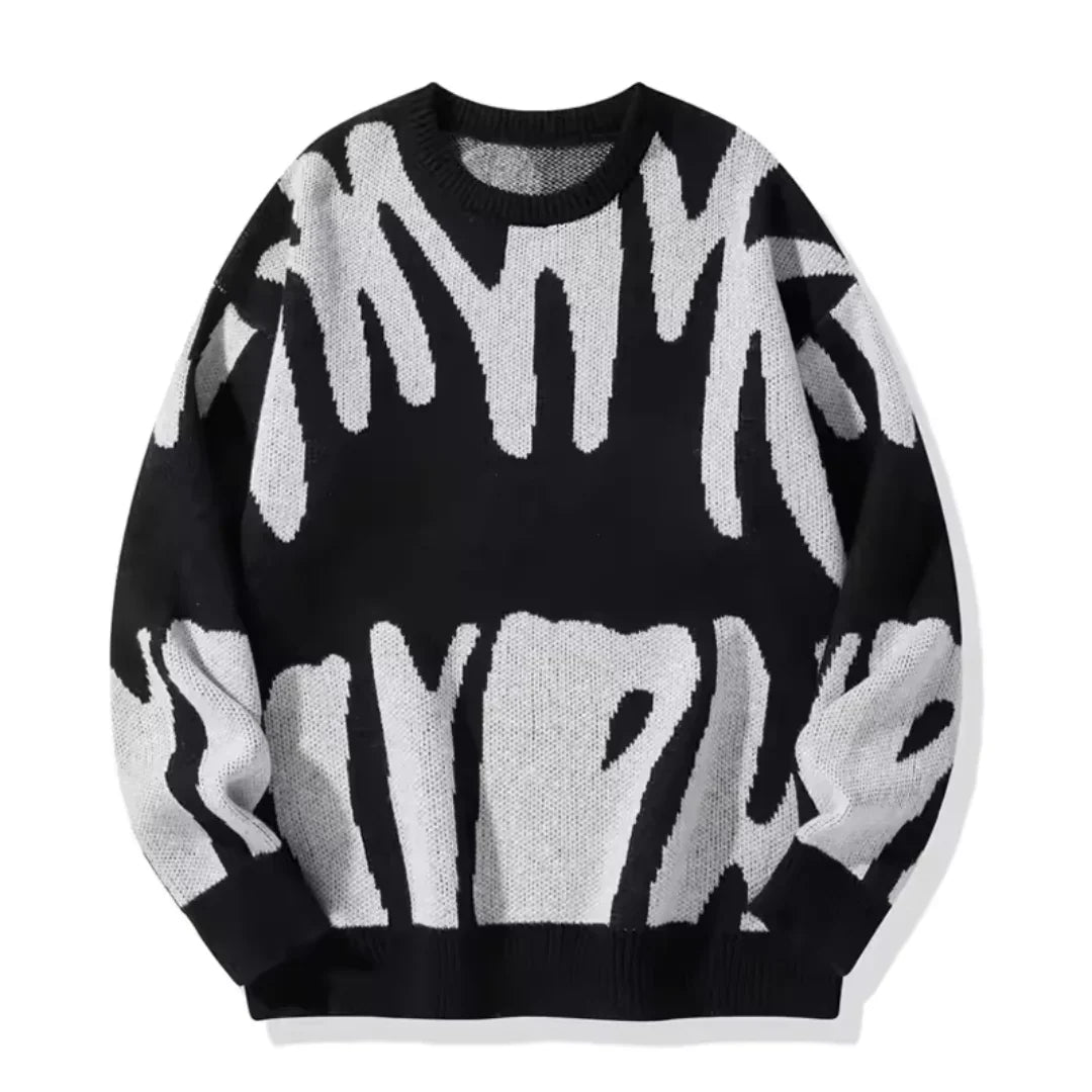 Men's Graphic Knit Crew Neck Sweater with Abstract Print