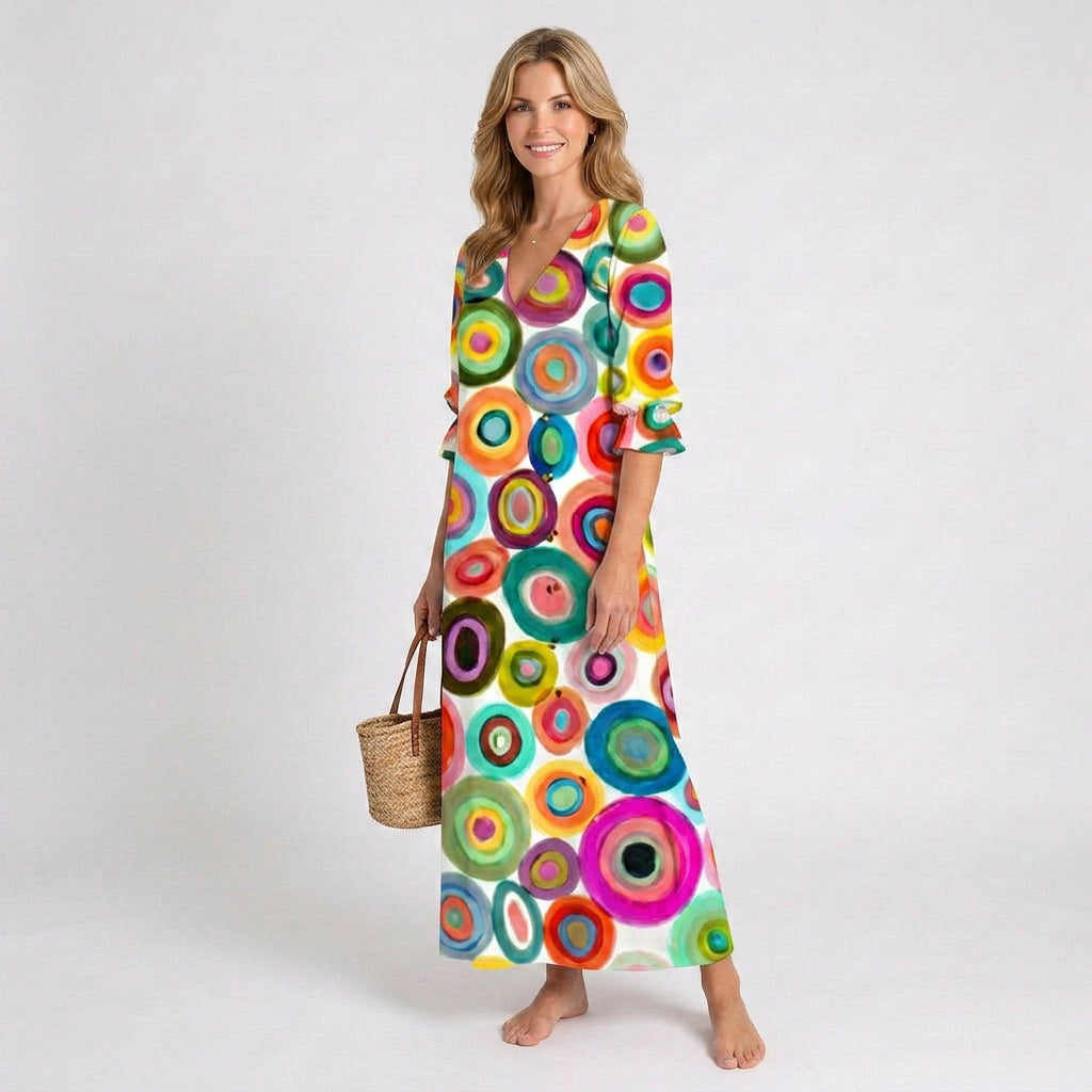 Floral Maxi Dress – V-Neck Long Sleeve Relaxed Style