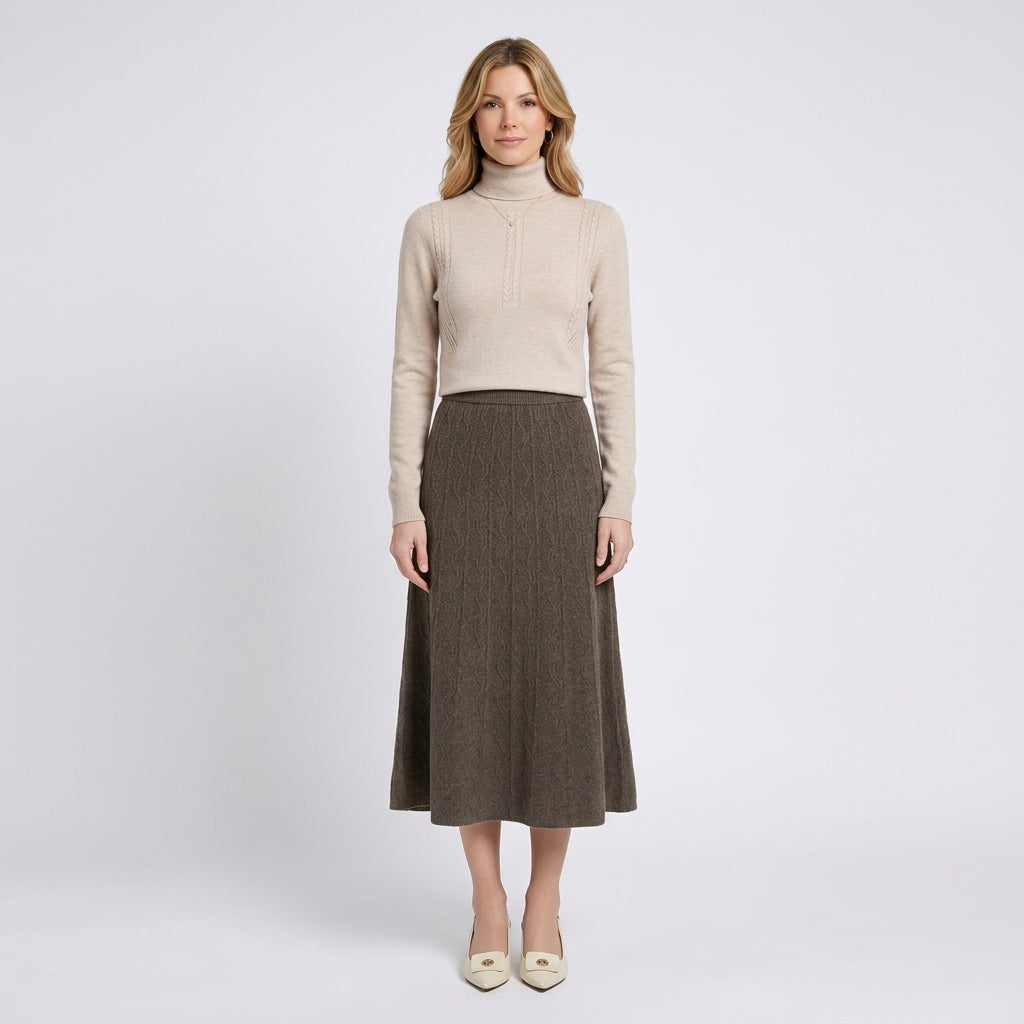 Women’s Knit Midi Skirt A Line – Textured Pull On Sweater Skirt