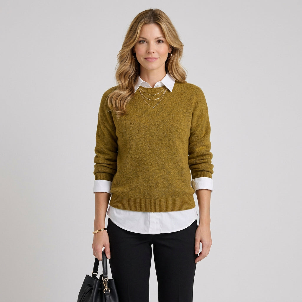 Women’s Crew Neck Knit Sweater – Long Sleeve Pullover Style