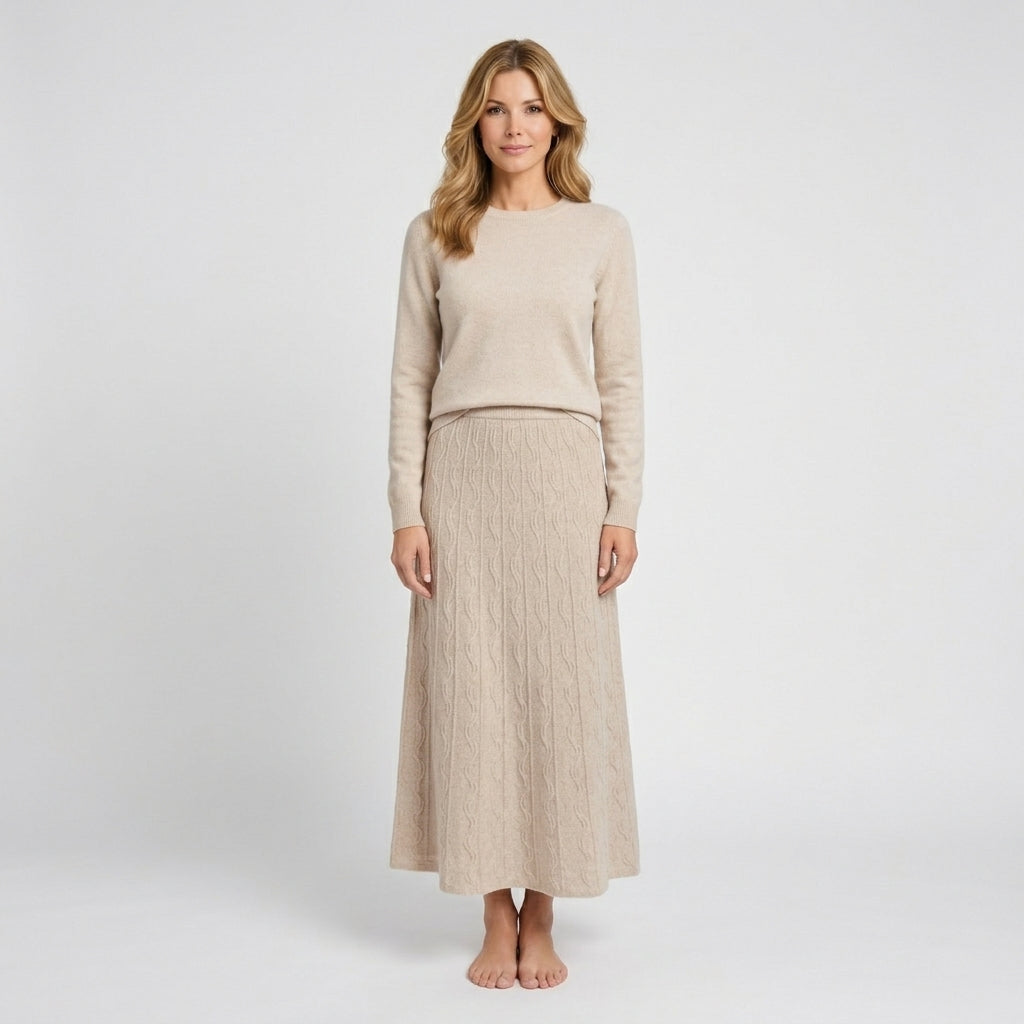 Women’s Knit Midi Skirt A Line – Textured Pull On Sweater Skirt