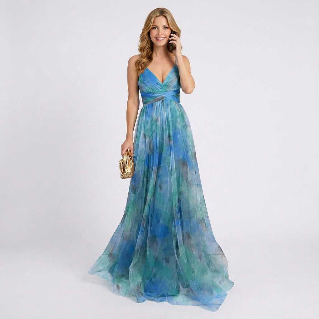 Floral Maxi Dress Women’s Strappy Pleated Occasion Dress