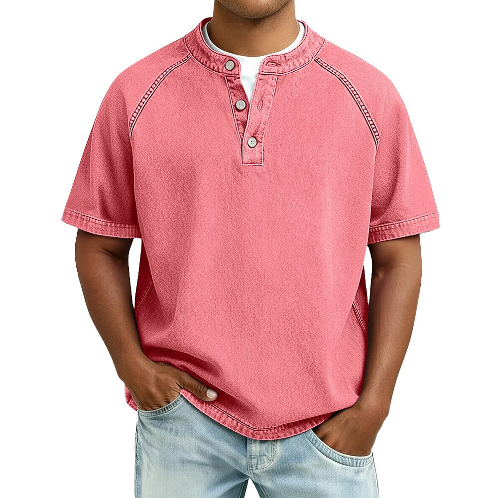 Oversized Washed Henley T-Shirt with Raglan Sleeves